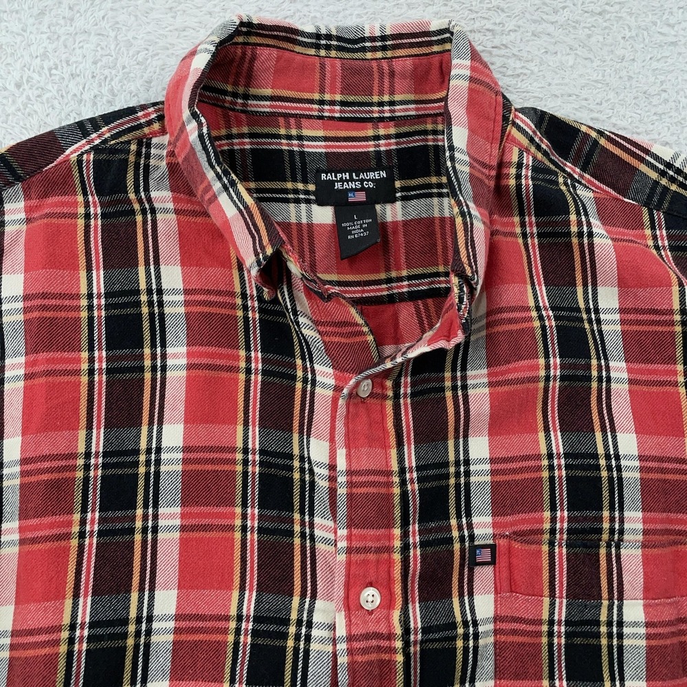 Ralph Lauren Jeans Co Shirt Mens Large Red Black Plaid Long Sleeve Cotton